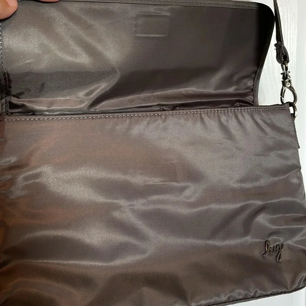 Lug Soar Gunmetal crossbody Quilted shimmer iridescent magnetic close adjustable